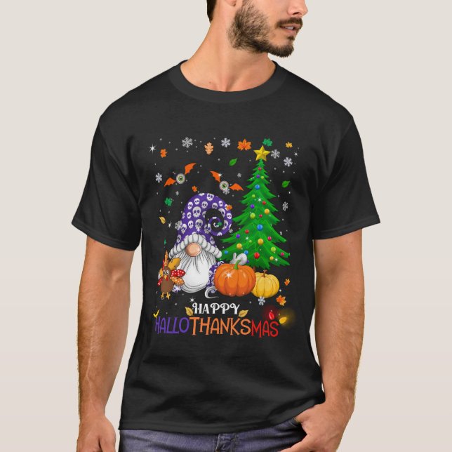 Lycklig HalloTackMas Gnomes T Shirt (Framsida)