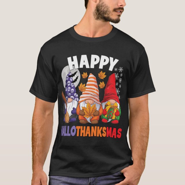Lycklig HalloTackMas Halloween Thanksgiving Kristu T Shirt (Framsida)