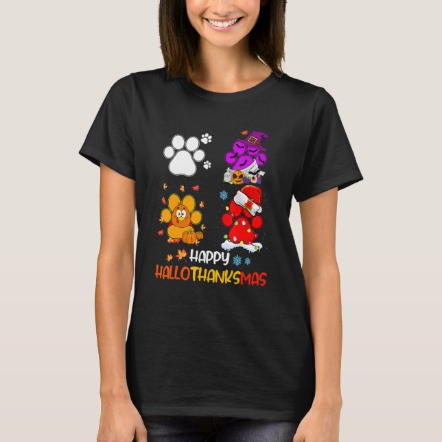 Lycklig HalloTackMas Hund Tass Halloween Thanksgiv T Shirt (Framsida)