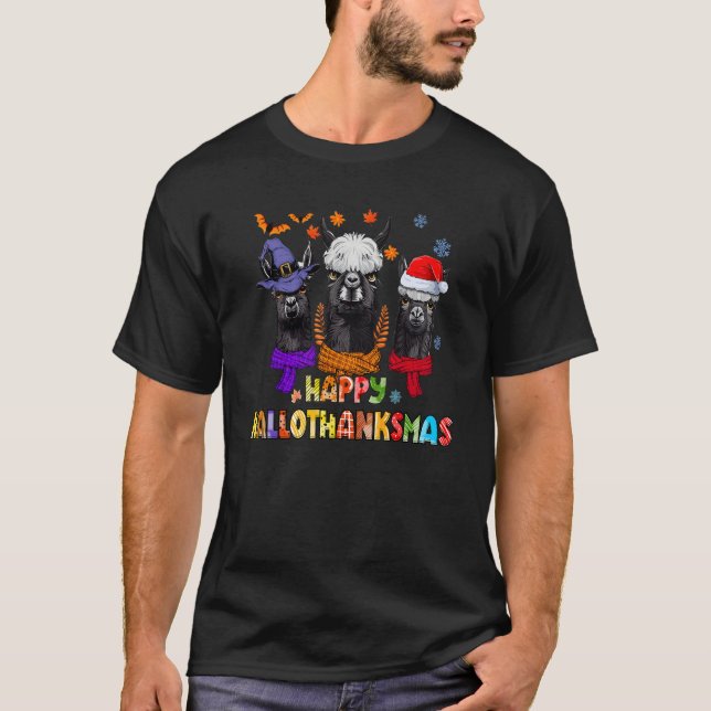 Lycklig HalloTackMas Llama T Shirt (Framsida)