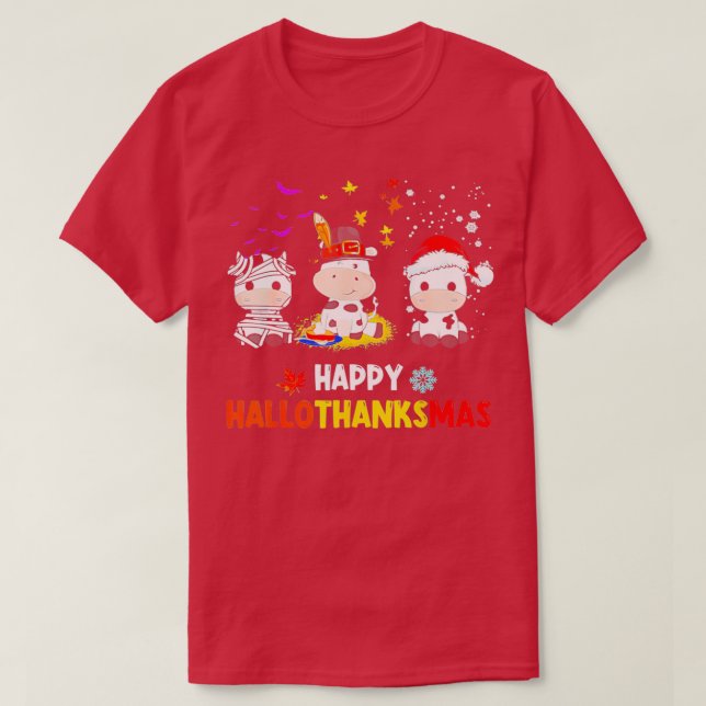 Lycklig HalloTackMas Santa Cow Halloween Thanksgiv T Shirt (Design framsida)