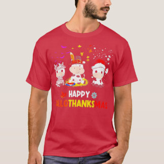 Lycklig HalloTackMas Santa Cow Halloween Thanksgiv T Shirt