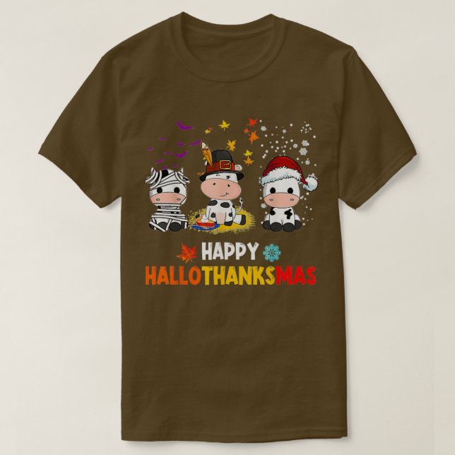 Lycklig HalloTackMas Santa Cow Halloween Thanksgiv T Shirt (Design framsida)