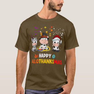Lycklig HalloTackMas Santa Cow Halloween Thanksgiv T Shirt