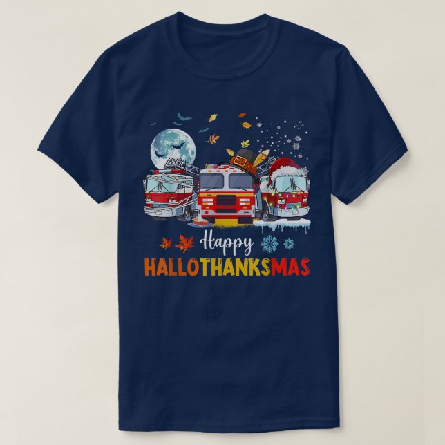 Lycklig Hallothankmas-brandsläckaren Fire Lastbil  T Shirt (Design framsida)