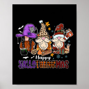 Lycklig Hallothankmas Gnomeis Halloween Thanksgivi Poster