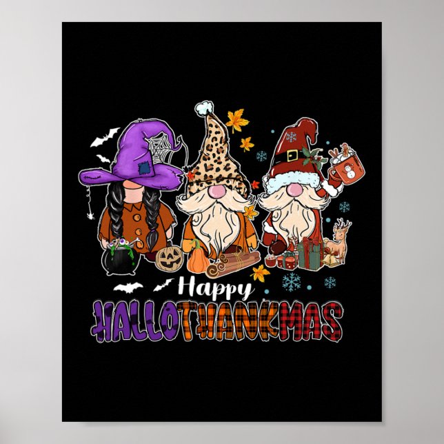 Lycklig Hallothankmas Gnomeis Halloween Thanksgivi Poster (Framsidan)