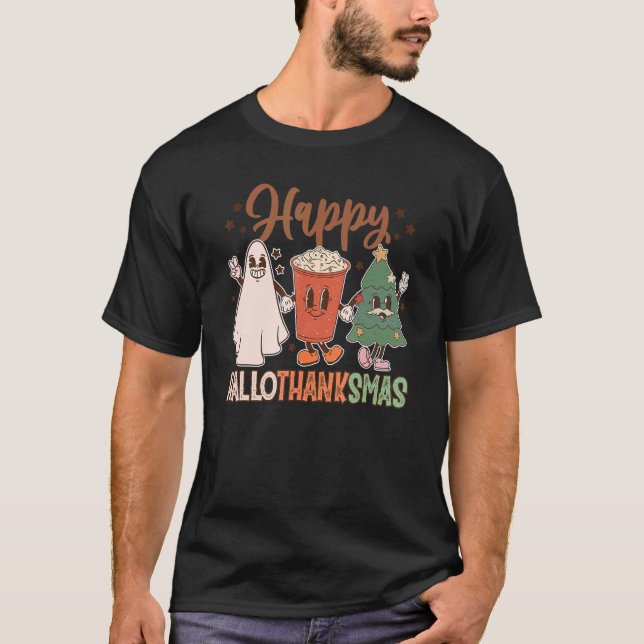 Lycklig Hallothanksmas 2022 Groovy Ghost Pumpkin X T Shirt (Framsida)