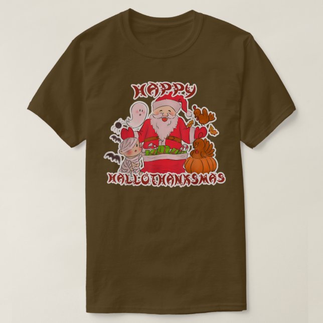 Lycklig Hallothanksmas 3in1 Halloween Thanksgiving T Shirt (Design framsida)