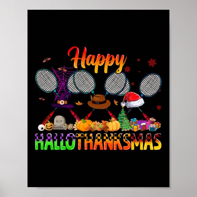 Lycklig Hallothanksmas Badminton Witch Hat jul Poster (Framsidan)