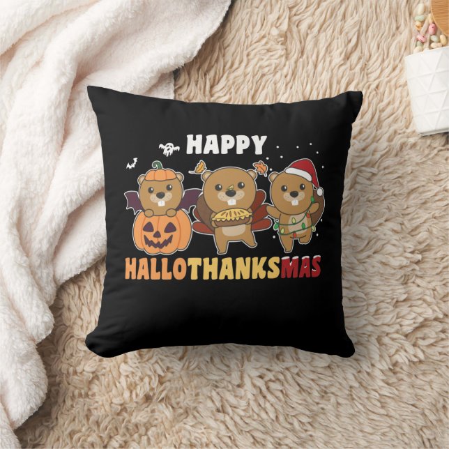 Lycklig Hallothanksmas Beaver jul Beaver Beaver Kudde (Filt)