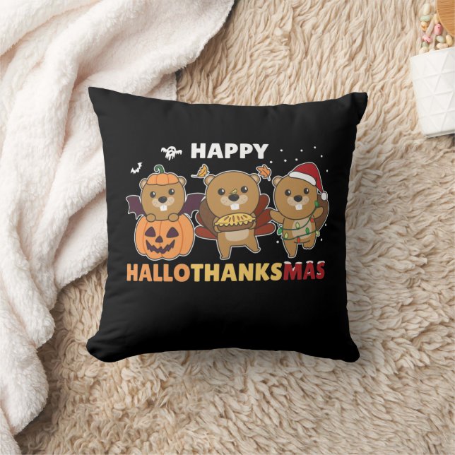 Lycklig Hallothanksmas Beaver jul Beaver Beaver Kudde (Filt)