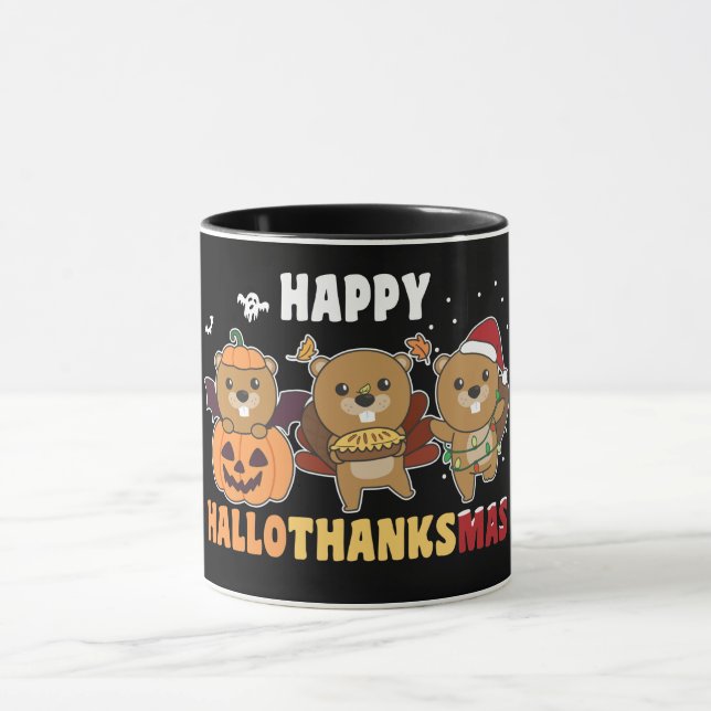 Lycklig Hallothanksmas Beaver jul Beaver Beaver Mugg (Center)