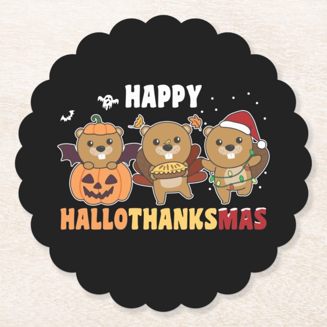 Lycklig Hallothanksmas Beaver jul Beaver Beaver Underlägg Papper (Framsida)