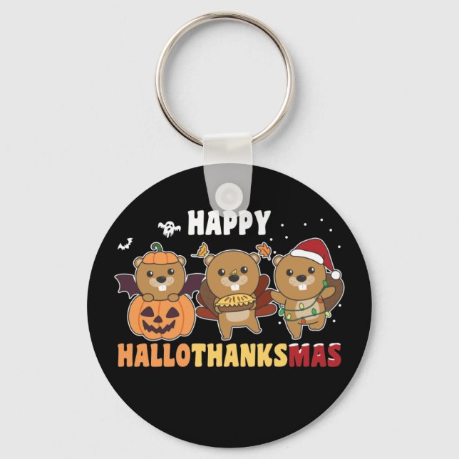 Lycklig Hallothanksmas Beaver jul Beaver Keych Nyckelring (Framsida)