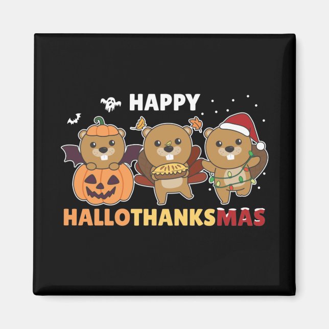 Lycklig Hallothanksmas Beaver jul Beaver Magne Magnet (Framsidan)