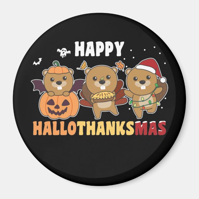 Lycklig Hallothanksmas Beaver jul Beaver Magne Magnet (Framsidan)