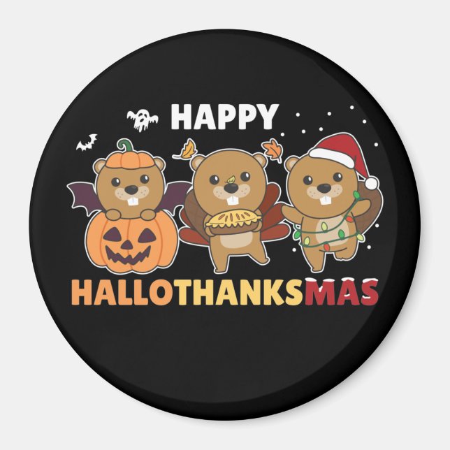 Lycklig Hallothanksmas Beaver jul Beaver Magne Magnet (Framsidan)