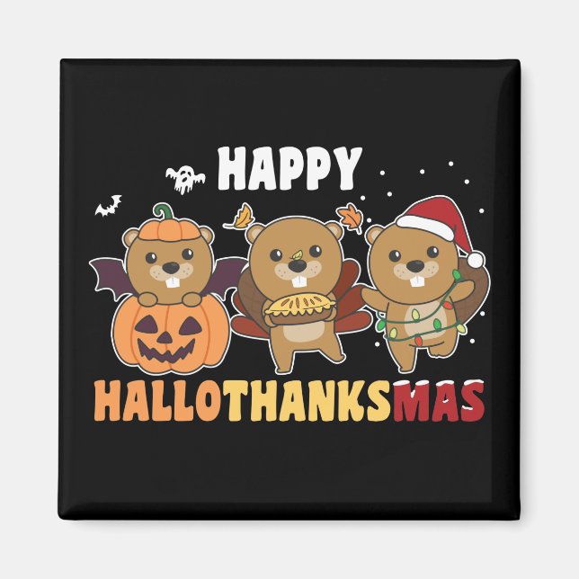 Lycklig Hallothanksmas Beaver jul Beaver Magne Magnet (Framsidan)