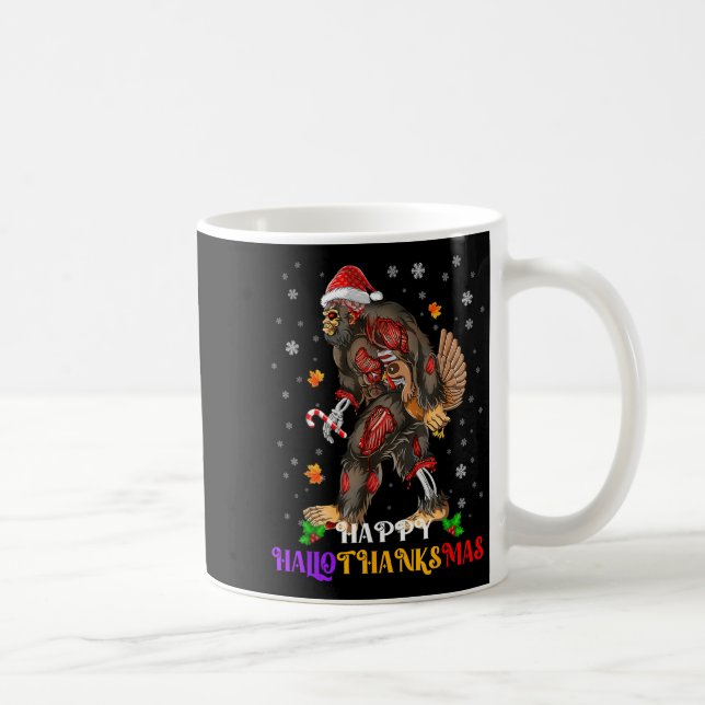 Lycklig Hallothanksmas Bigfoot Halloween Thanksgiv Kaffemugg (Höger)