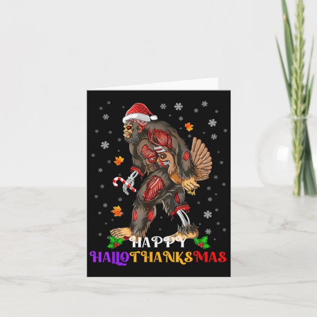 Lycklig Hallothanksmas Bigfoot Halloween Thanksgiv Kort (Framsida)