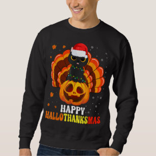 Lycklig Hallothanksmas Black Cat Lover Santa Pumpk Lång Ärmad Tröja