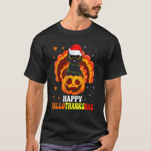 Lycklig Hallothanksmas Black Cat Santa Pumpkin Tur T Shirt