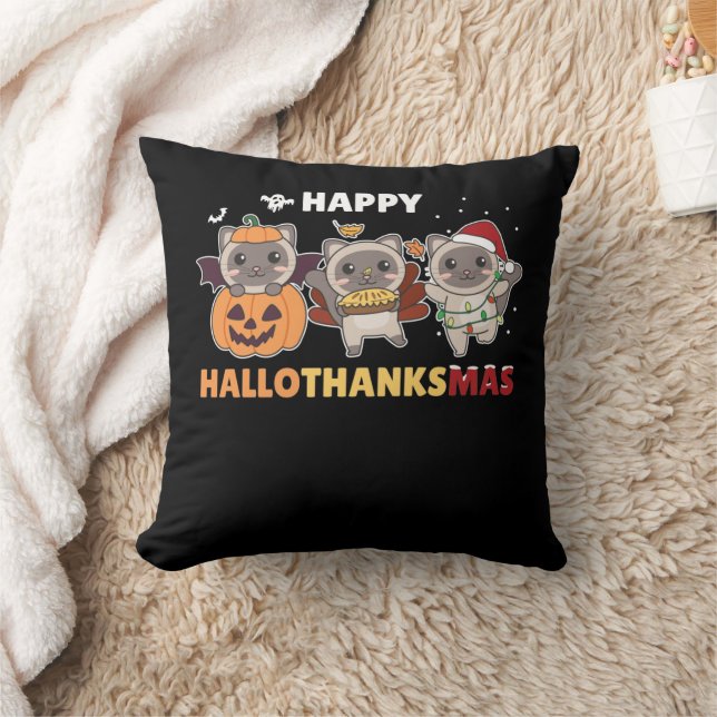 Lycklig Hallothanksmas Cat jul Elephant Kudde (Filt)