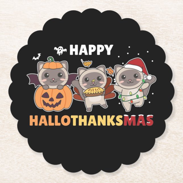 Lycklig Hallothanksmas Cat jul Elephant Papper Underlägg Papper (Framsida)