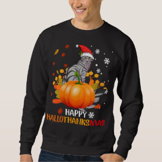 Lycklig HalloThanksmas Cat Lover Gift Shirt Lång Ärmad Tröja
