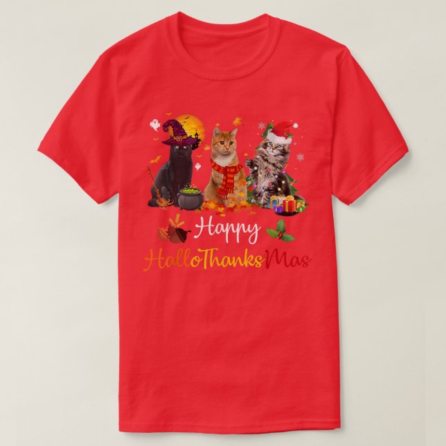 Lycklig Hallothanksmas Cats Älskare Halloween Merr T Shirt (Design framsida)