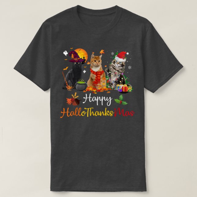 Lycklig Hallothanksmas Cats Älskare Halloween Merr T Shirt (Design framsida)
