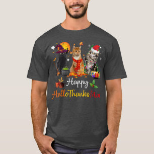 Lycklig Hallothanksmas Cats Älskare Halloween Merr T Shirt