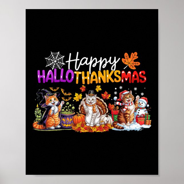 Lycklig Hallothanksmas Cats Älskare Thanksgiving C Poster (Framsidan)
