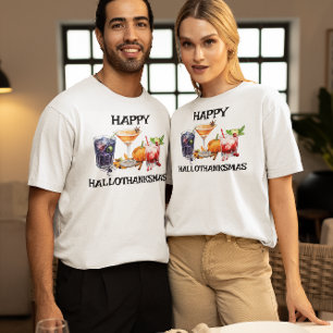 Lycklig Hallothanksmas Cocktails Helgdag Firande T Shirt