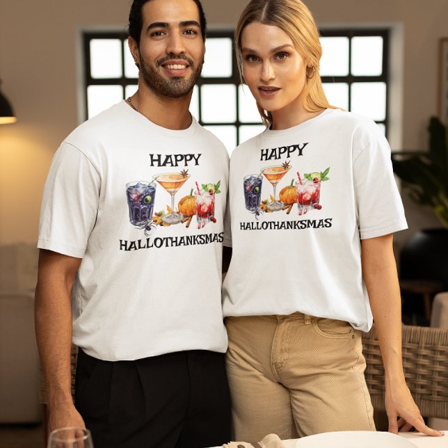 Lycklig Hallothanksmas Cocktails Helgdag Firande T Shirt (Skapare uppladdad)