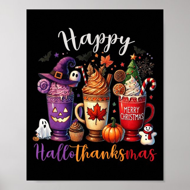 Lycklig Hallothanksmas Coffee Älskare Halloween Me Poster (Framsidan)