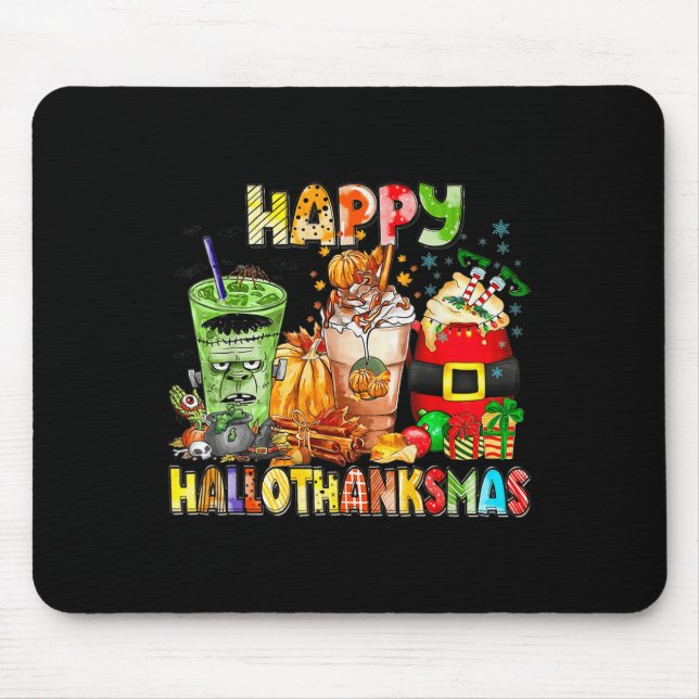 Lycklig Hallothanksmas Coffee Halloween Thanksgivi Musmatta (Framsidan)