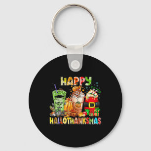 Lycklig Hallothanksmas Coffee Halloween Thanksgivi Nyckelring