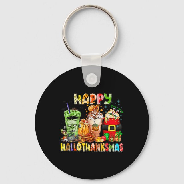 Lycklig Hallothanksmas Coffee Halloween Thanksgivi Nyckelring (Framsida)