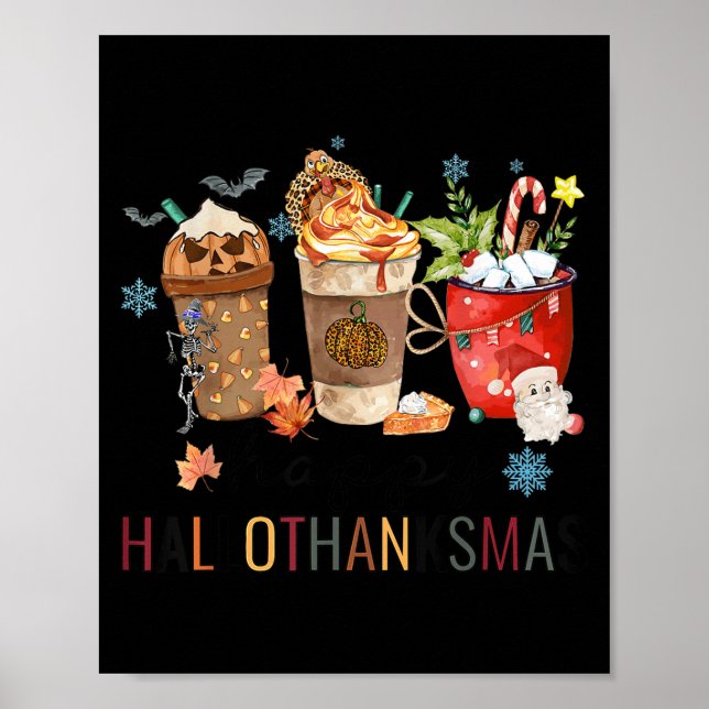 Lycklig Hallothanksmas Coffee Halloween Thanksgivi Poster (Framsidan)