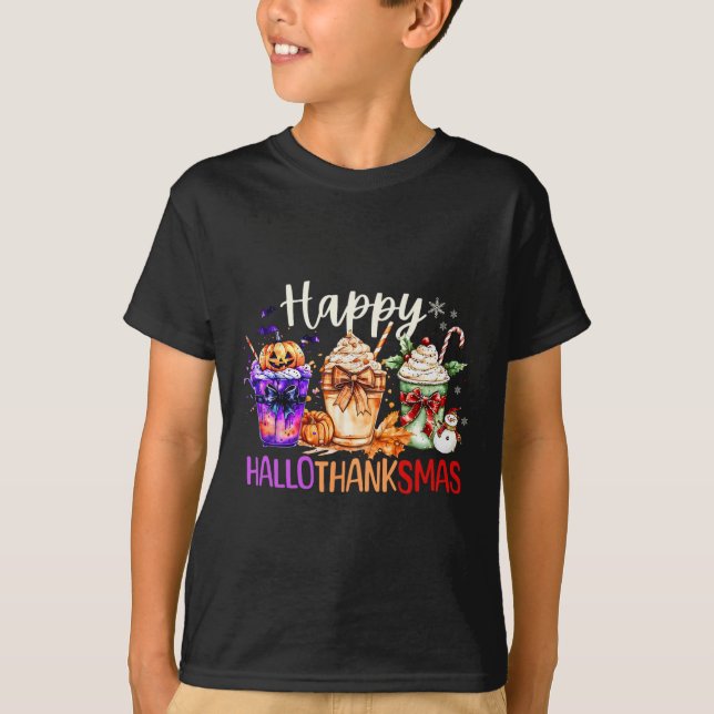 Lycklig Hallothanksmas Coffee Halloween Thanksgivi T Shirt (Framsida)