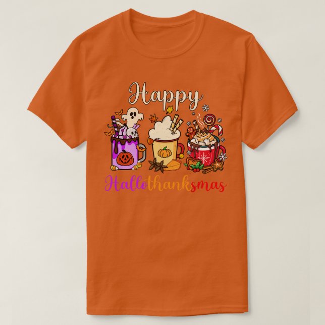 Lycklig Hallothanksmas Coffee Latte TShirt T Shirt (Design framsida)