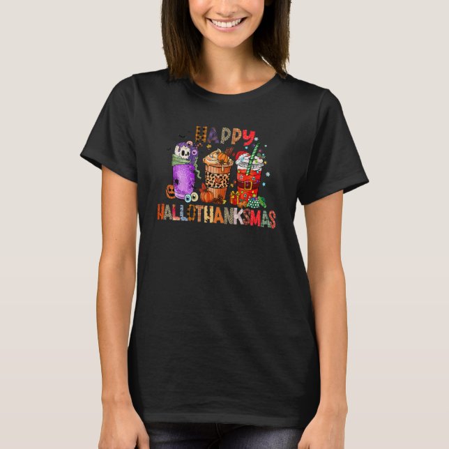 Lycklig Hallothanksmas Coffee Pumpkin Spice Cocoa  T Shirt (Framsida)