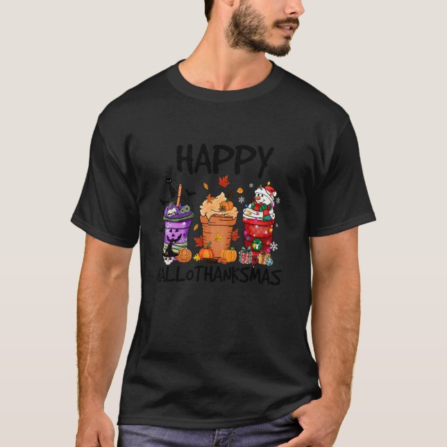 Lycklig Hallothanksmas Coffee Pumpkin Spice Iced S T Shirt (Framsida)