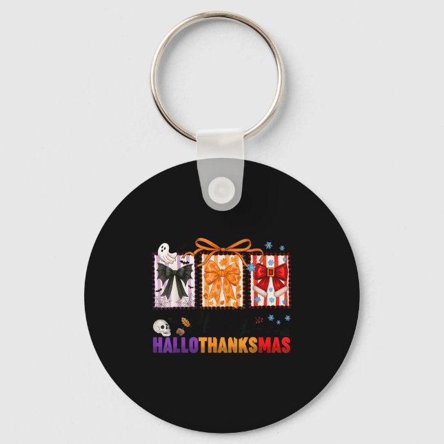 Lycklig Hallothanksmas Coquette Bows Halloween Tac Nyckelring (Framsida)