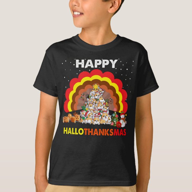 Lycklig Hallothanksmas Corgi jul Shirt Merry T (Framsida)