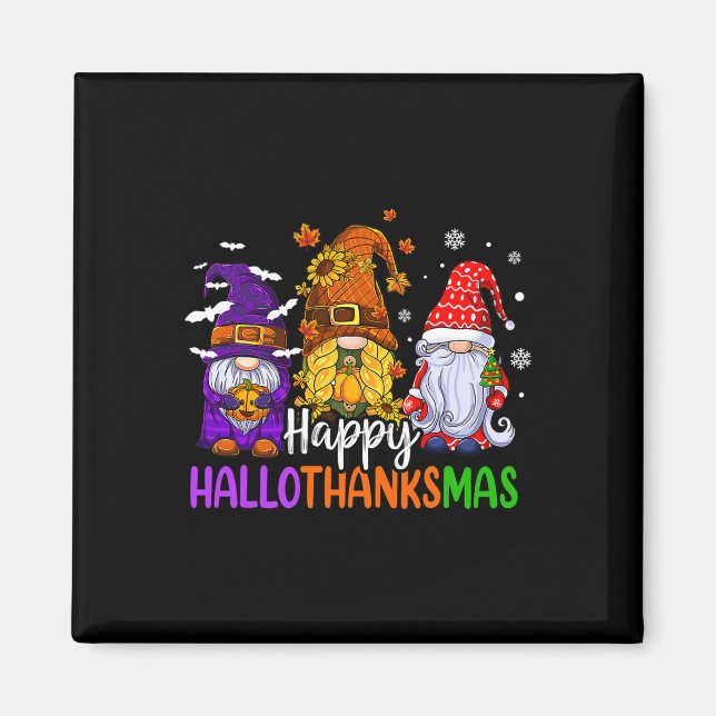 Lycklig Hallothanksmas Cute Gnomes Fall Halloween  Magnet (Framsidan)