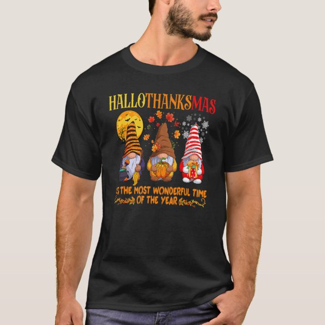 Lycklig Hallothanksmas Cute Gnomes Fall Halloween  T Shirt (Framsida)