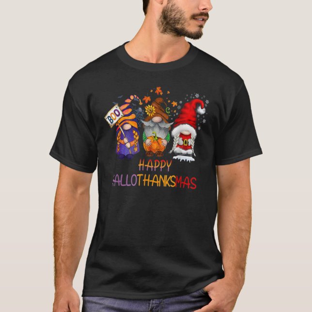 Lycklig Hallothanksmas Cute Gnomes Fall Halloween  T Shirt (Framsida)